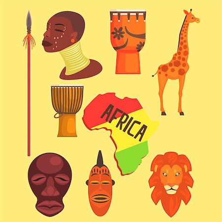 African Symbols Set Of Flat Simple Relistic Design Vector Illustrations Stock Photo - Budget Royalty-Free & Subscription, Code: 400-08557074