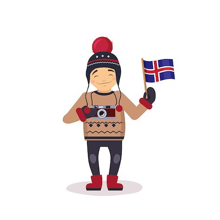 simsearch:400-08556910,k - Photographer With The Flag Of Iceland Flat Bright Color Simplified Vector Illustration In Fun Cartoon Style Design Stock Photo - Budget Royalty-Free & Subscription, Code: 400-08557076