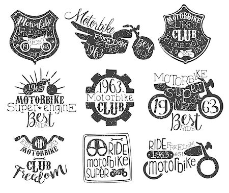 simsearch:400-08651035,k - Motorbike Club Vintage Stamp Collection Of Monochrome Vector Design Labels On White Background Fotografie stock - Microstock e Abbonamento, Codice: 400-08557071