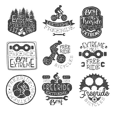 extreme bicycle vector - Freeride Bikes Vintage Stamp Collection Of Monochrome Vector Design Labels On White Background Stock Photo - Budget Royalty-Free & Subscription, Code: 400-08557072