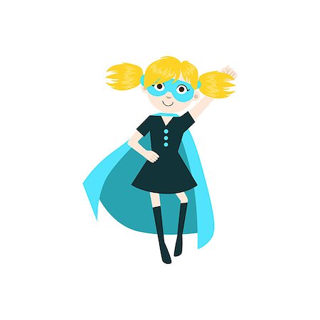 simsearch:400-08557140,k - Girl In Superhero Costume With Blue Cape Funny And Adorable Flat Isolated Vector Design Illustration On White Background Stockbilder - Microstock & Abonnement, Bildnummer: 400-08557128