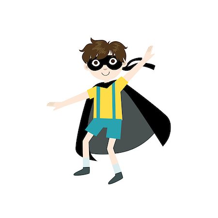 Kid In Superhero Costume With Black Cape Funny And Adorable Flat Isolated Vector Design Illustration On White Background Stock Photo - Budget Royalty-Free & Subscription, Code: 400-08557129