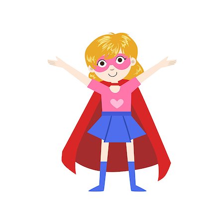 Girl In Superhero Costume  With Red Cape Funny And Adorable Flat Isolated Vector Design Illustration On White Background Stock Photo - Budget Royalty-Free & Subscription, Code: 400-08557135