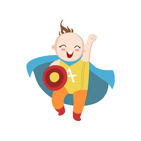 Boy Dressed As Superhero With Shield Funny And Adorable Flat Isolated Vector Design Illustration On White Background Stock Photo - Budget Royalty-Free & Subscription, Code: 400-08557138