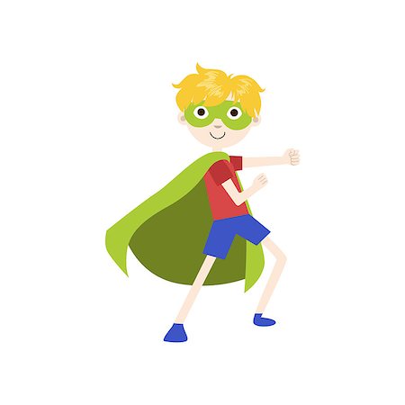 Boy In Superhero Costume With Green Cape Funny And Adorable Flat Isolated Vector Design Illustration On White Background Stock Photo - Budget Royalty-Free & Subscription, Code: 400-08557130