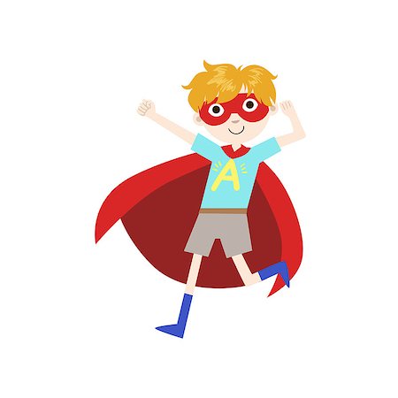 Boy In Superhero Costume With Red Cape Funny And Adorable Flat Isolated Vector Design Illustration On White Background Stock Photo - Budget Royalty-Free & Subscription, Code: 400-08557131