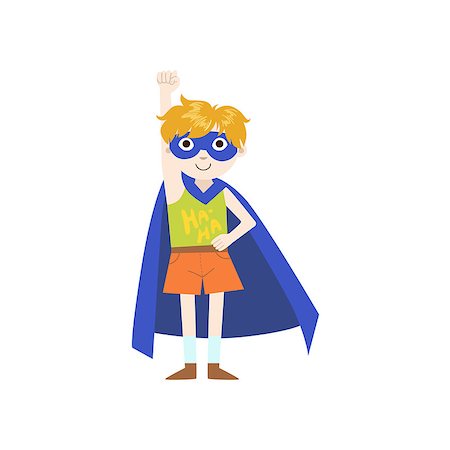 Kid In Superhero Costume With Blue Cape Funny And Adorable Flat Isolated Vector Design Illustration On White Background Stock Photo - Budget Royalty-Free & Subscription, Code: 400-08557133