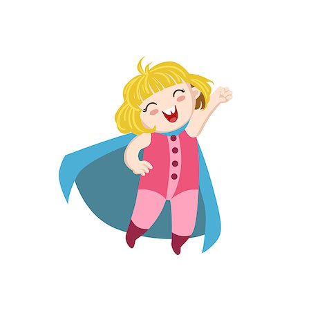 Girl Dressed As Superhero With Blue Cape Funny And Adorable Flat Isolated Vector Design Illustration On White Background Stock Photo - Budget Royalty-Free & Subscription, Code: 400-08557140