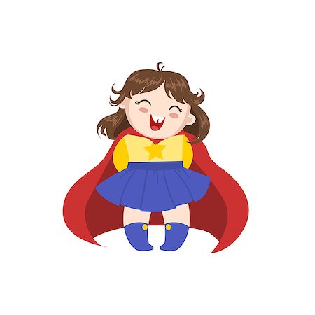 Girl Dressed As Superhero With Red Cape Funny And Adorable Flat Isolated Vector Design Illustration On White Background Stock Photo - Budget Royalty-Free & Subscription, Code: 400-08557142
