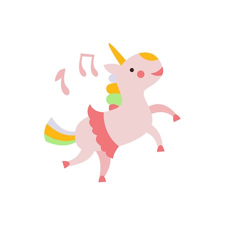 simsearch:400-08557247,k - Unicorn Dancing In Skirt Creative Funny And Cute Flat Design Vector Illustration In Simplified Mulicolor Style On White Background Stock Photo - Budget Royalty-Free & Subscription, Code: 400-08557236