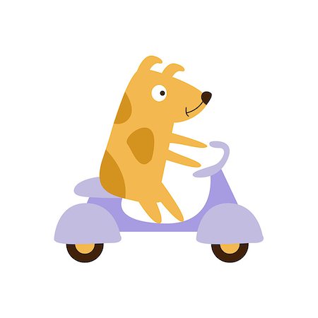 simsearch:400-08557247,k - Dog Riding A Scooter Creative Funny And Cute Flat Design Vector Illustration In Simplified Mulicolor Style On White Background Stock Photo - Budget Royalty-Free & Subscription, Code: 400-08557247