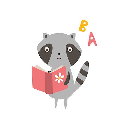 simsearch:400-08507283,k - Raccoon Reading A Book Creative Funny And Cute Flat Design Vector Illustration In Simplified Mulicolor Style On White Background Fotografie stock - Microstock e Abbonamento, Codice: 400-08557250