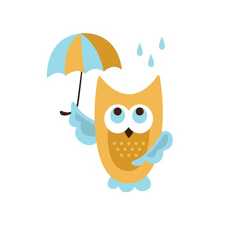 simsearch:400-08835139,k - Owl With Umbrella Under Rain Creative Funny And Cute Flat Design Vector Illustration In Simplified Mulicolor Style On White Background Stock Photo - Budget Royalty-Free & Subscription, Code: 400-08557251