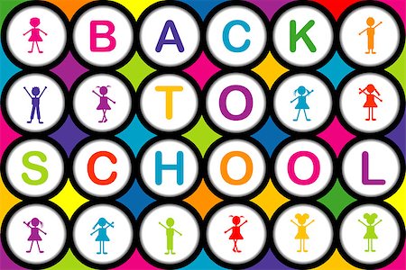BACK TO SCHOLL colorful background with round shapes and cartoon kids Stock Photo - Budget Royalty-Free & Subscription, Code: 400-08557265