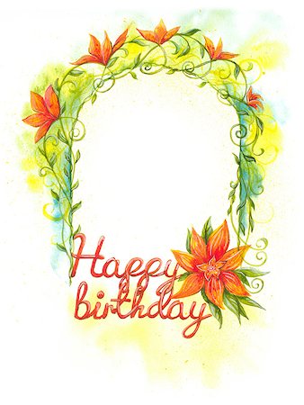 simsearch:400-04402561,k - floral frame, happy birthday, watercolor painting art Foto de stock - Royalty-Free Super Valor e Assinatura, Número: 400-08550695