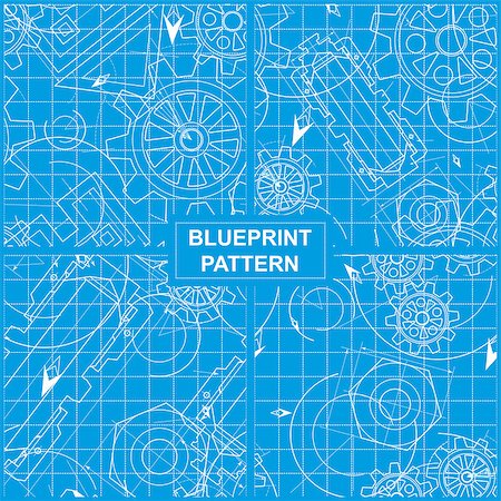 engineer drafting - Set of Four Blueprint Patterns with Gears Stock Photo - Budget Royalty-Free & Subscription, Code: 400-08550736