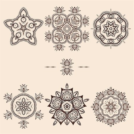 simsearch:400-08977036,k - Brown Henna Flower Pattern Pack Foto de stock - Royalty-Free Super Valor e Assinatura, Número: 400-08550738