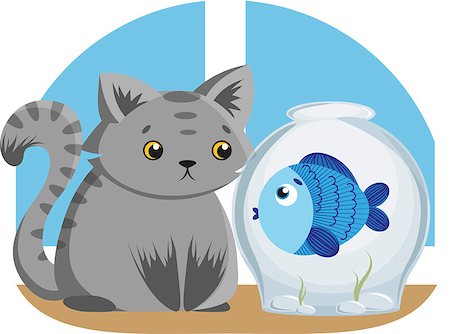 Gray Cat and Blue Fish Stock Photo - Budget Royalty-Free & Subscription, Code: 400-08550731