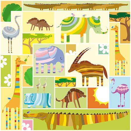 doodle hippopotamus - African Animals Tetris Collage with Random Colors Block Stock Photo - Budget Royalty-Free & Subscription, Code: 400-08550744