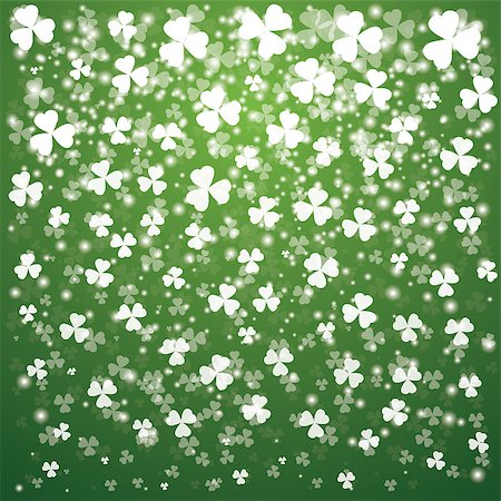 St. Patrick's Day Background with lights and transparent clover leaves on green background. Vector illustration. Stock Photo - Budget Royalty-Free & Subscription, Code: 400-08550919