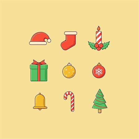 simsearch:400-08302769,k - Set of colorful simple christmas icon Photographie de stock - Aubaine LD & Abonnement, Code: 400-08550912