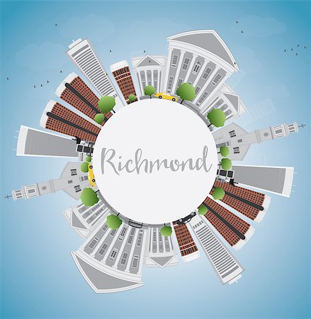 simsearch:400-08617286,k - Richmond (Virginia) Skyline with Gray Buildings and Copy Space. Vector Illustration. Business Travel and Tourism Concept with Modern Buildings. Image for Presentation, Banner and Web Site. Stock Photo - Budget Royalty-Free & Subscription, Code: 400-08550921