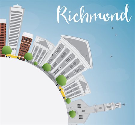 simsearch:400-08349420,k - Richmond (Virginia) Skyline with Gray Buildings and Copy Space. Vector Illustration. Business Travel and Tourism Concept with Modern Buildings. Image for Presentation, Banner and Web Site. Stock Photo - Budget Royalty-Free & Subscription, Code: 400-08550922