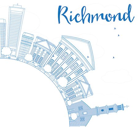 simsearch:400-08500523,k - Outline Richmond (Virginia) Skyline with Blue Buildings and Copy Space. Vector Illustration. Business Travel and Tourism Concept with Modern Buildings. Image for Presentation, Banner and Web Site. Stock Photo - Budget Royalty-Free & Subscription, Code: 400-08550923