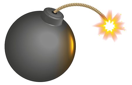 simsearch:400-04842332,k - Black round bomb with burning wick. Isolated on white vector illustration Stock Photo - Budget Royalty-Free & Subscription, Code: 400-08550939