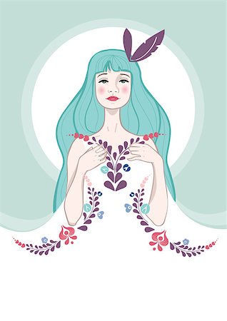 Beautiful girl, with flowers on her dress, vector illustration Stock Photo - Budget Royalty-Free & Subscription, Code: 400-08551043