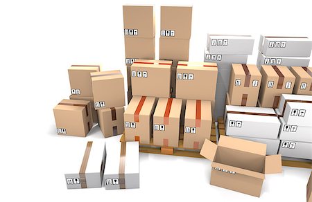 simsearch:400-04189091,k - Group of stacked cardboard boxes on wooden shipping pallets isolated on white background. Fotografie stock - Microstock e Abbonamento, Codice: 400-08551057