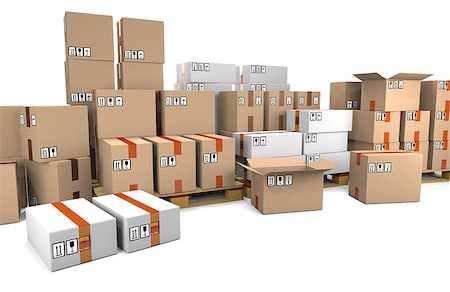 simsearch:400-04189091,k - Group of stacked cardboard boxes on wooden shipping pallets isolated on white background. Fotografie stock - Microstock e Abbonamento, Codice: 400-08551058