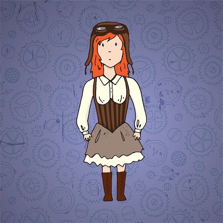 Cute steampunk woman pilot. Vector illustration Stock Photo - Budget Royalty-Free & Subscription, Code: 400-08551084