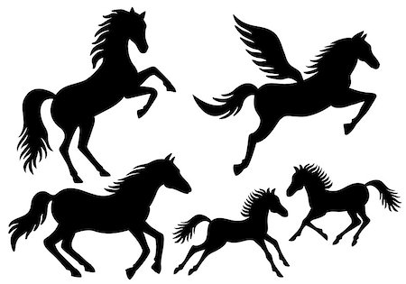 Black horses, running, jumping, flying silhouettes, vector set Stock Photo - Budget Royalty-Free & Subscription, Code: 400-08551085