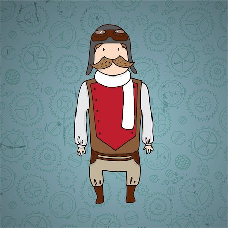 Cute steampunk pilot with mustache. Vector illustration Stock Photo - Budget Royalty-Free & Subscription, Code: 400-08551083