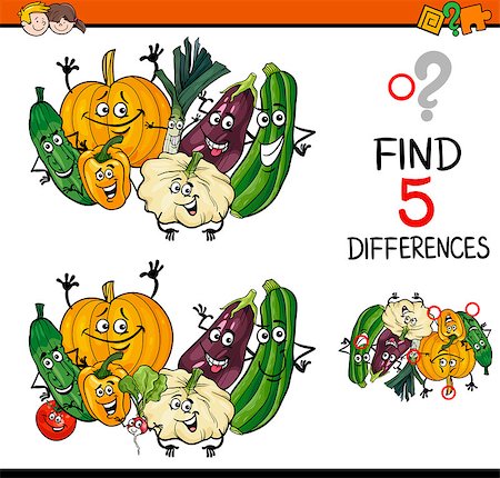 simsearch:400-08551227,k - Cartoon Illustration of Finding Differences Educational Task for Preschool Children with Vegetable Characters Stock Photo - Budget Royalty-Free & Subscription, Code: 400-08551214