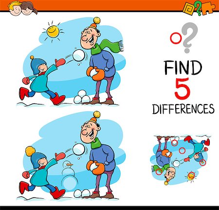 simsearch:400-08551227,k - Cartoon Illustration of Finding Differences Educational Task for Preschool Children with Family on Winter Time Stock Photo - Budget Royalty-Free & Subscription, Code: 400-08551224