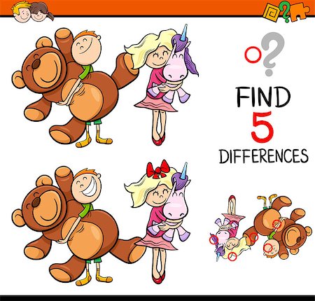 simsearch:400-08551227,k - Cartoon Illustration of Finding Differences Educational Activity for Preschool Children with Kids and Toys Stock Photo - Budget Royalty-Free & Subscription, Code: 400-08551226