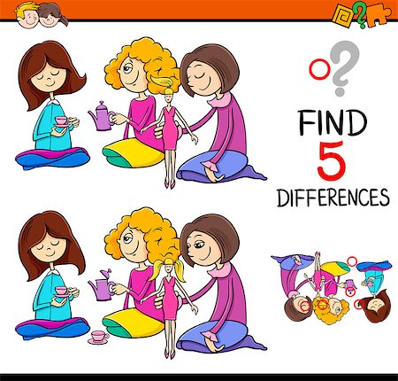 simsearch:400-08410906,k - Cartoon Illustration of Finding Differences Educational Activity for Preschool Children with Girls Playing House Foto de stock - Super Valor sin royalties y Suscripción, Código: 400-08551228