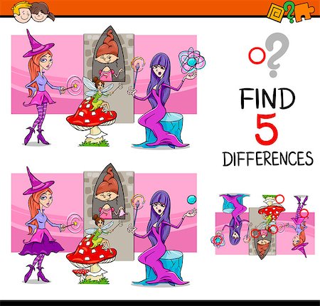 simsearch:400-08410906,k - Cartoon Illustration of Finding Differences Educational Task for Preschool Children with Fantasy Characters Foto de stock - Super Valor sin royalties y Suscripción, Código: 400-08551221