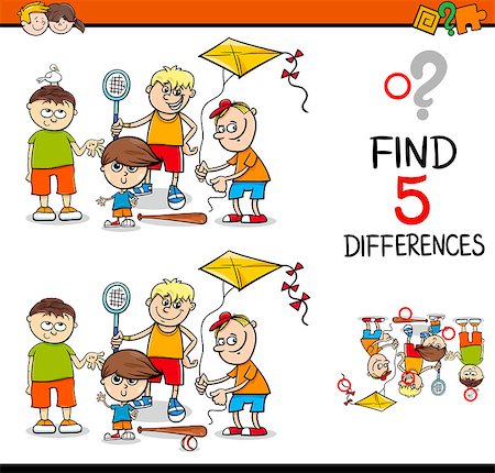 simsearch:400-08551227,k - Cartoon Illustration of Finding Differences Educational Activity for Preschool Children with Boys Group Stock Photo - Budget Royalty-Free & Subscription, Code: 400-08551234
