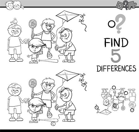 simsearch:400-08551227,k - Black and White Cartoon Illustration of Finding Differences Educational Activity for Preschool Children with Boys Group and Plane for Coloring Book Stock Photo - Budget Royalty-Free & Subscription, Code: 400-08551235