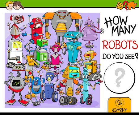 robot group - Cartoon Illustration of Educational Counting or Calculating Task for Preschool Children with Robot Characters Stock Photo - Budget Royalty-Free & Subscription, Code: 400-08551254