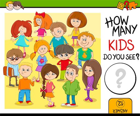 simsearch:400-09092454,k - Cartoon Illustration of Educational Counting or Calculating Task for Preschool Children with Kid Characters Stockbilder - Microstock & Abonnement, Bildnummer: 400-08551256