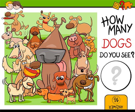 simsearch:400-09092454,k - Cartoon Illustration of Kindergarten Educational Counting Task for Preschool Children with Dog Characters Stockbilder - Microstock & Abonnement, Bildnummer: 400-08551258