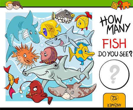 simsearch:400-09092454,k - Cartoon Illustration of Educational Counting Task for Preschool Children with Fish Animal Characters Stockbilder - Microstock & Abonnement, Bildnummer: 400-08551252