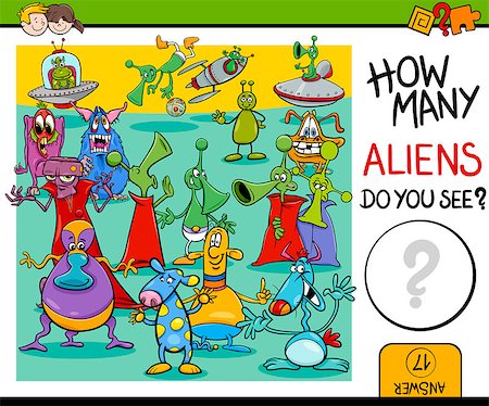 simsearch:400-09092454,k - Cartoon Illustration of Educational Counting Task for Preschool Children with Aliens Fantasy Characters Stockbilder - Microstock & Abonnement, Bildnummer: 400-08551264
