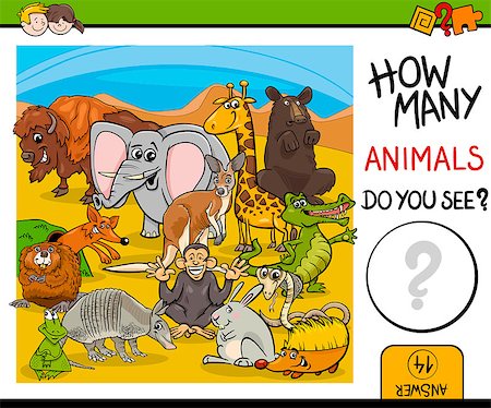 simsearch:400-09092454,k - Cartoon Illustration of Educational Counting Activity for Preschool Children with Wildlife Animal Characters Stockbilder - Microstock & Abonnement, Bildnummer: 400-08551276