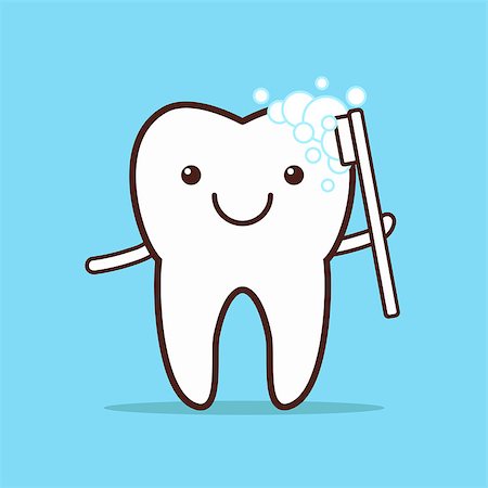 Cute smiling tooth brushing Itself. Vector illustration. Stockbilder - Microstock & Abonnement, Bildnummer: 400-08551343