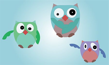 simsearch:400-08557267,k - Illustrated set of owls on blue gradient background with various body shapes Stock Photo - Budget Royalty-Free & Subscription, Code: 400-08551376